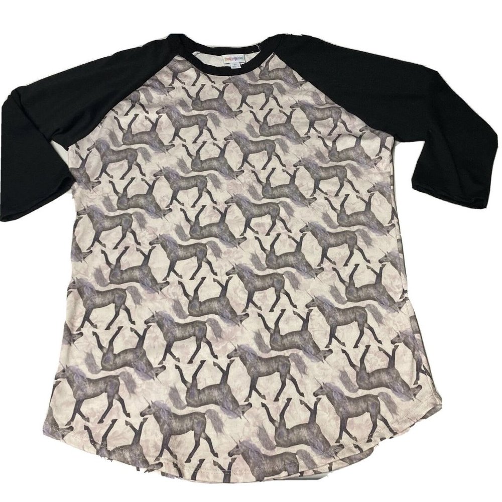 LuLaRoe Black and Gray Unicorn Print Top